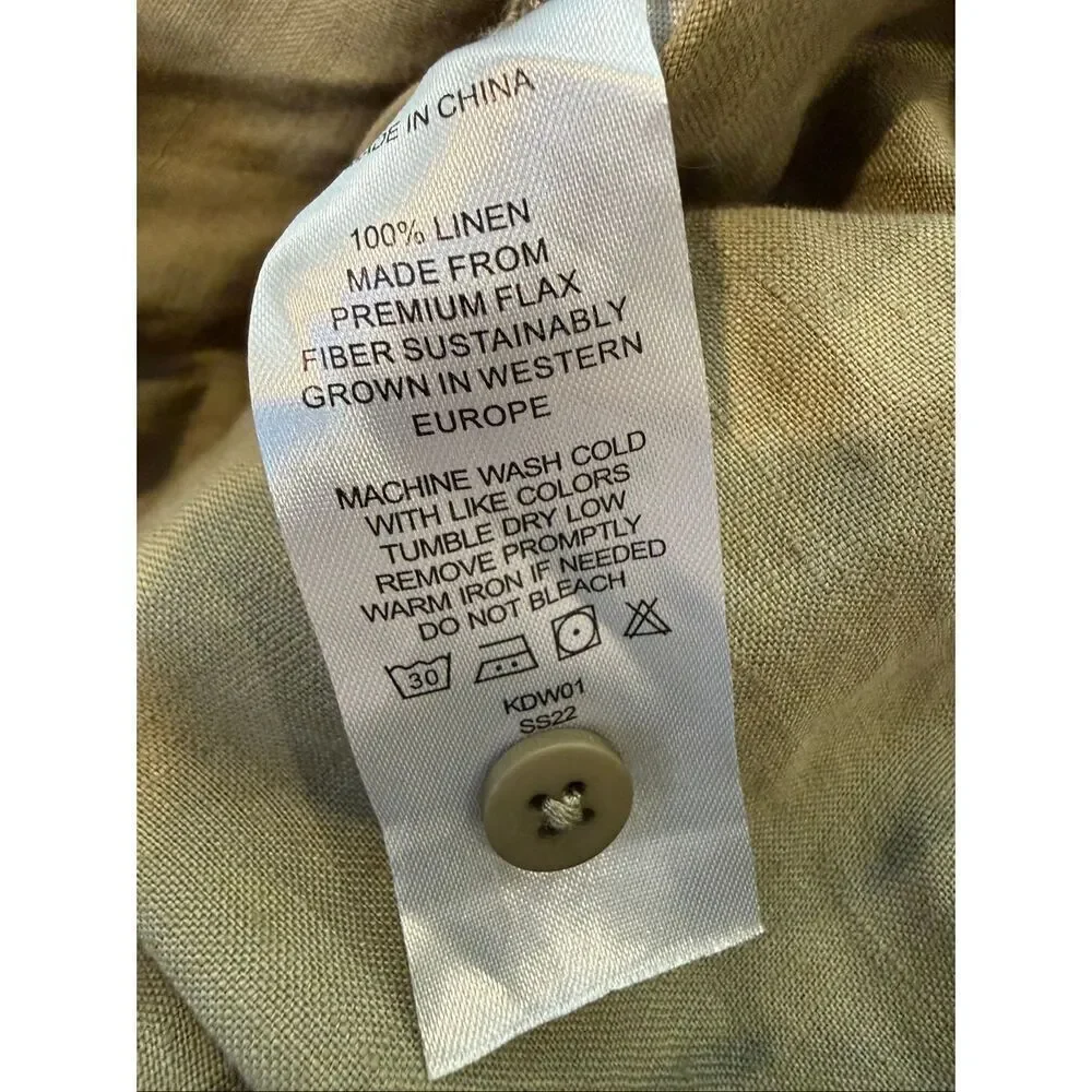Quince 100% European Linen Square Neck Jumpsuit Bayberry Olive Size S NO BELT